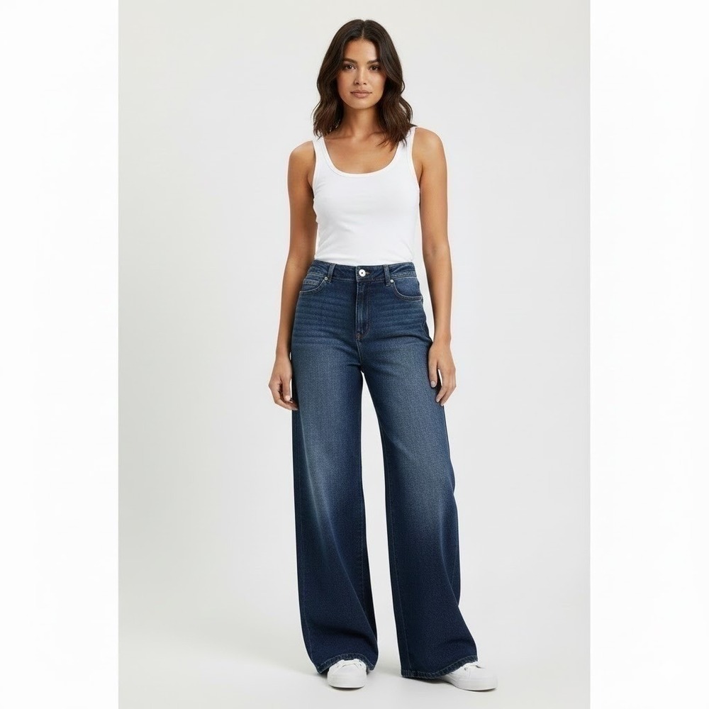 Refuge Denim Women Wide Leg High Rise Stretch Jeans Blue Wash Size - 1